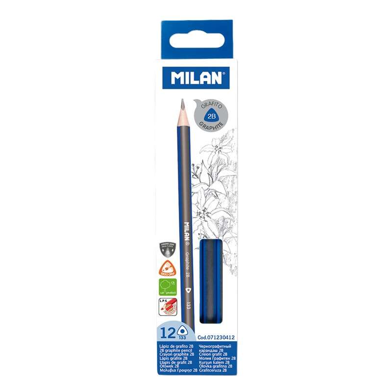 milan pack de 12 lapices de grafito triangulares mina 2b de 2.4mm resistente a la rotura recomendado para dibujo artistico