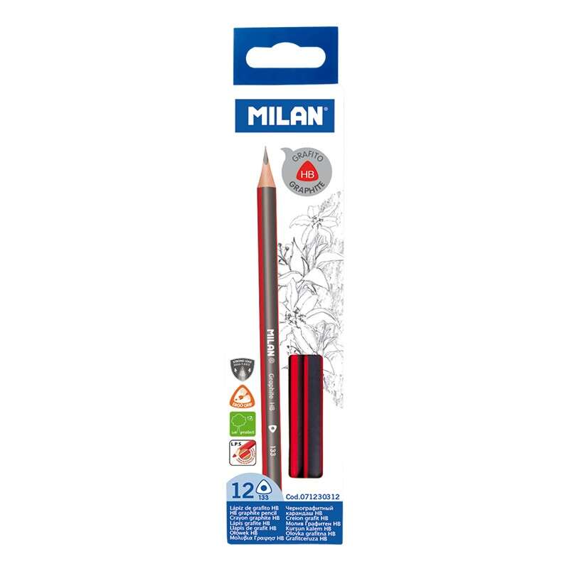 milan pack de 12 lapices de grafito triangulares mina hb de 2.2mm resistente a la rotura para escritura y dibujo