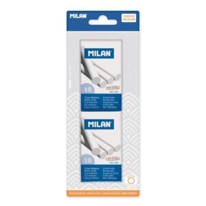 milan pack de 2 cajas de 10 tizas redondas no contienen caseina color blanco