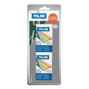 milan pack de 2 cajas de 10 tizas redondas no contienen caseina colores surtidos