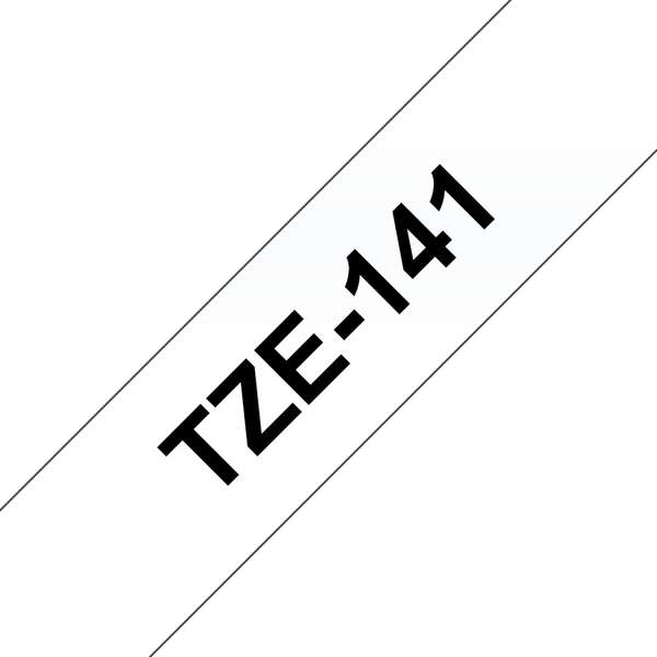 brother tze141 cinta laminada generica de etiquetas texto negro sobre fondo transparente ancho 18mm x 8 metros
