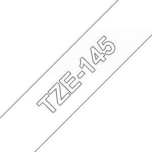 brother tze145 cinta laminada generica de etiquetas texto blanco sobre fondo transparente ancho 18mm x 8 metros