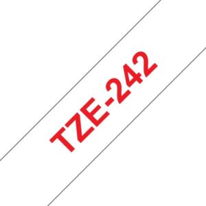 brother tze242 cinta laminada generica de etiquetas texto rojo sobre fondo blanco ancho 18mm x 8 metros