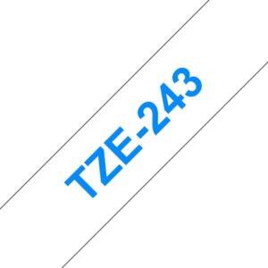 brother tze243 cinta laminada generica de etiquetas texto azul sobre fondo blanco ancho 18mm x 8 metros