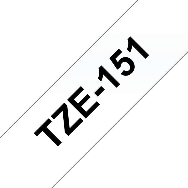 brother tze151 cinta laminada generica de etiquetas texto negro sobre fondo transparente ancho 24mm x 8 metros