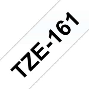 brother tze161 cinta laminada generica de etiquetas texto negro sobre fondo transparente ancho 36mm x 8 metros