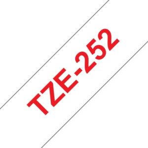 brother tze252 cinta laminada generica de etiquetas texto rojo sobre fondo blanco ancho 24mm x 8 metros