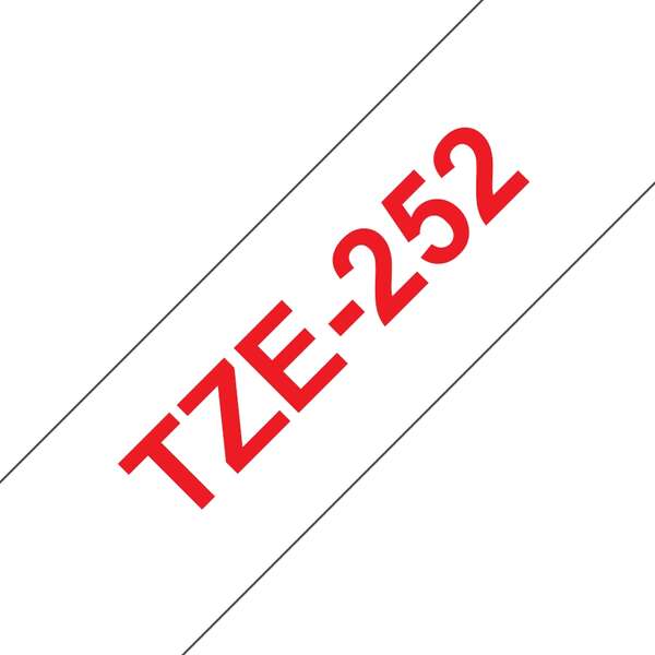 brother tze252 cinta laminada generica de etiquetas texto rojo sobre fondo blanco ancho 24mm x 8 metros