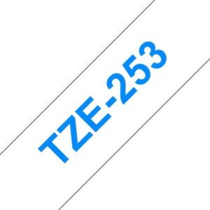brother tze253 cinta laminada generica de etiquetas texto azul sobre fondo blanco ancho 24mm x 8 metros