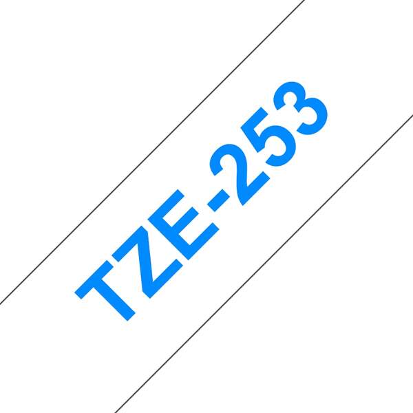 brother tze253 cinta laminada generica de etiquetas texto azul sobre fondo blanco ancho 24mm x 8 metros