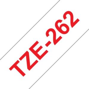 brother tze262 cinta laminada generica de etiquetas texto rojo sobre fondo blanco ancho 36mm x 8 metros