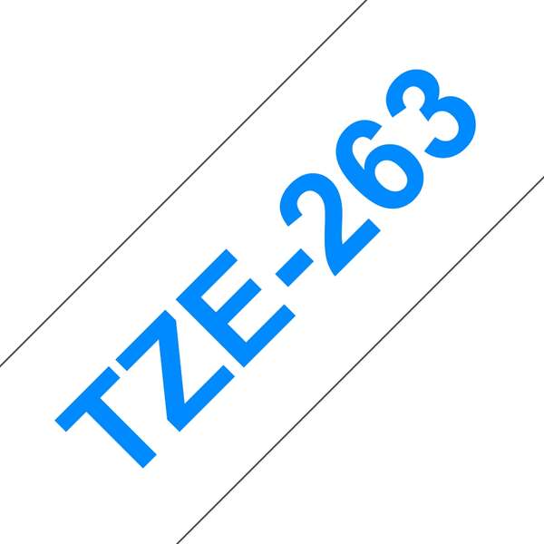 brother tze263 cinta laminada generica de etiquetas texto azul sobre fondo blanco ancho 36mm x 8 metros