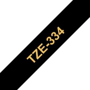 brother tze334 cinta laminada generica de etiquetas texto dorado sobre fondo negro ancho 12mm x 8 metros