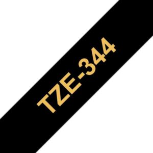 brother tze344 cinta laminada generica de etiquetas texto dorado sobre fondo negro ancho 18mm x 8 metros