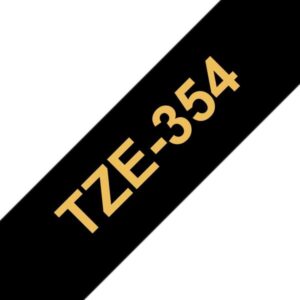 brother tze354 cinta laminada generica de etiquetas texto dorado sobre fondo negro ancho 24mm x 8 metros