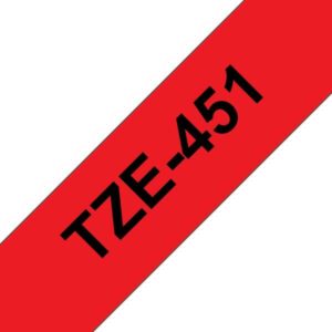 brother tze451 cinta laminada generica de etiquetas texto negro sobre fondo rojo ancho 24mm x 8 metros