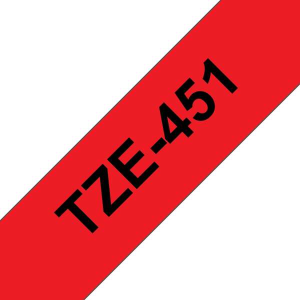 brother tze451 cinta laminada generica de etiquetas texto negro sobre fondo rojo ancho 24mm x 8 metros