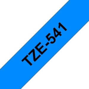 brother tze541 cinta laminada generica de etiquetas texto negro sobre fondo azul ancho 18mm x 8 metros