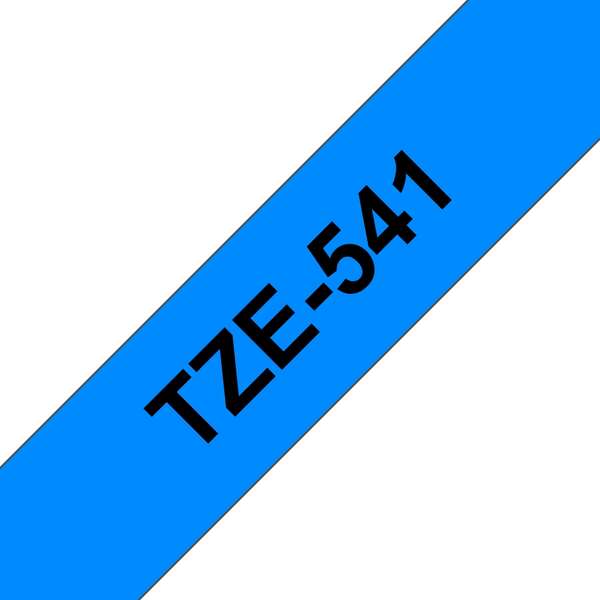 brother tze541 cinta laminada generica de etiquetas texto negro sobre fondo azul ancho 18mm x 8 metros