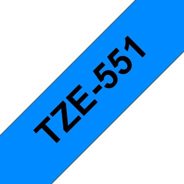 brother tze551 cinta laminada generica de etiquetas texto negro sobre fondo azul ancho 24mm x 8 metros