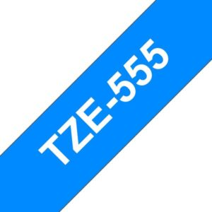 brother tze555 cinta laminada generica de etiquetas texto blanco sobre fondo azul ancho 24mm x 8 metros