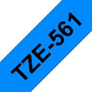brother tze561 cinta laminada generica de etiquetas texto negro sobre fondo azul ancho 36mm x 8 metros