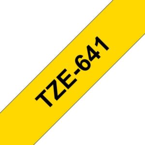 brother tze641 cinta laminada generica de etiquetas texto negro sobre fondo amarillo ancho 18mm x 8 metros