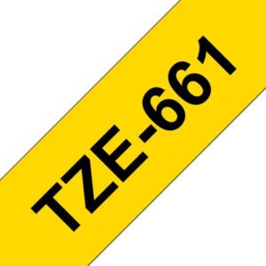 brother tze661 cinta laminada generica de etiquetas texto negro sobre fondo amarillo ancho 36mm x 8 metros