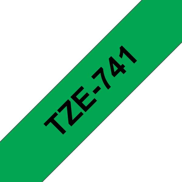 brother tze741 cinta laminada generica de etiquetas texto negro sobre fondo verde ancho 18mm x 8 metros