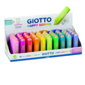 giotto happy gomma goma de borrar forma de lapiz para borrar grafito colores fluo surtidos