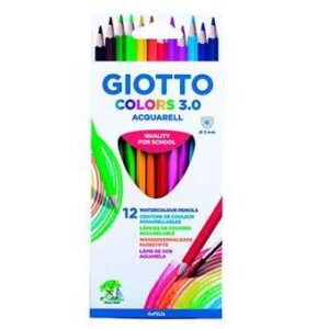 giotto colors acquarell 3.0 pack de 12 lapices triangulares de colores acuarelables mina 3 mm madera colores surtidos
