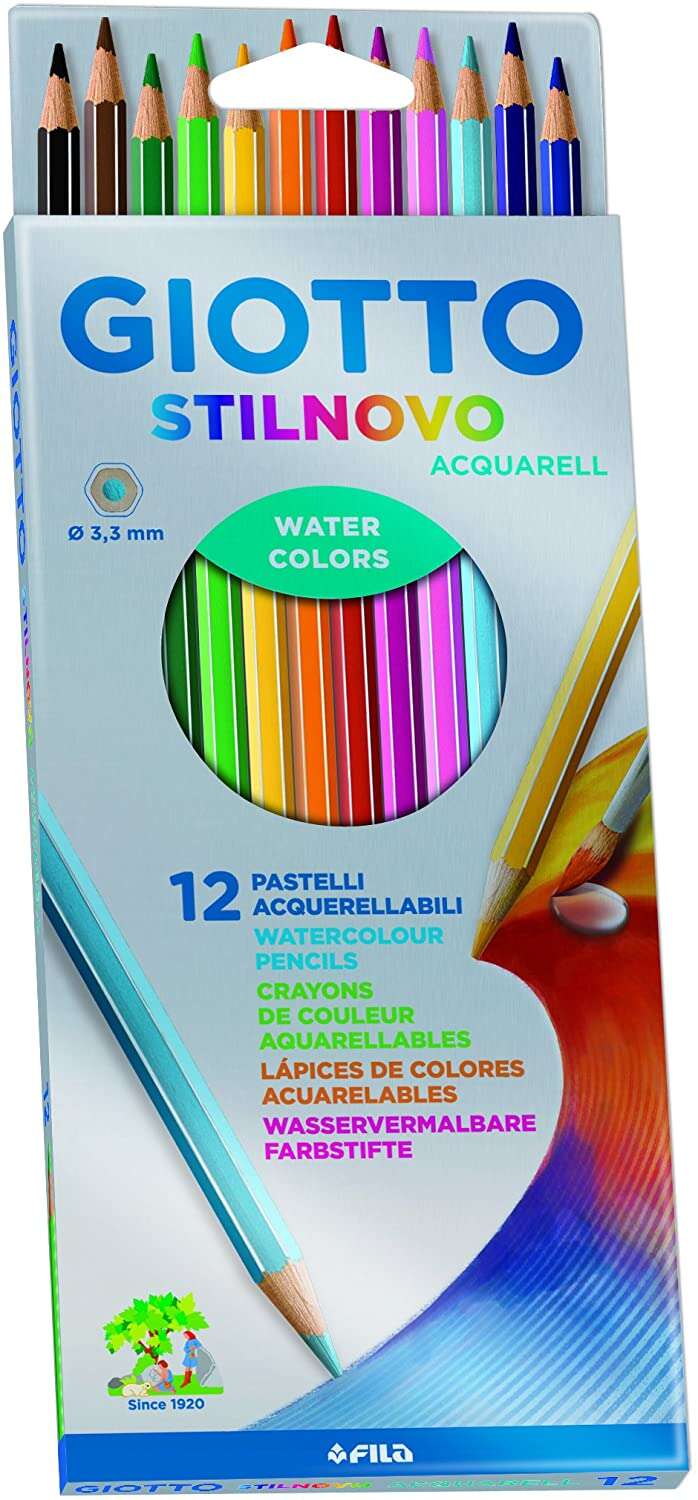 giotto stilnovo acquarell pack de 12 lapices de colores acuarelables hexagonales mina 3.3 mm madera colores surtidos