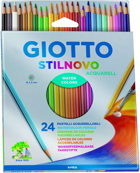 giotto stilnovo acquarell pack de 24 lapices de colores acuarelables hexagonales mina 3.3 mm madera colores surtidos