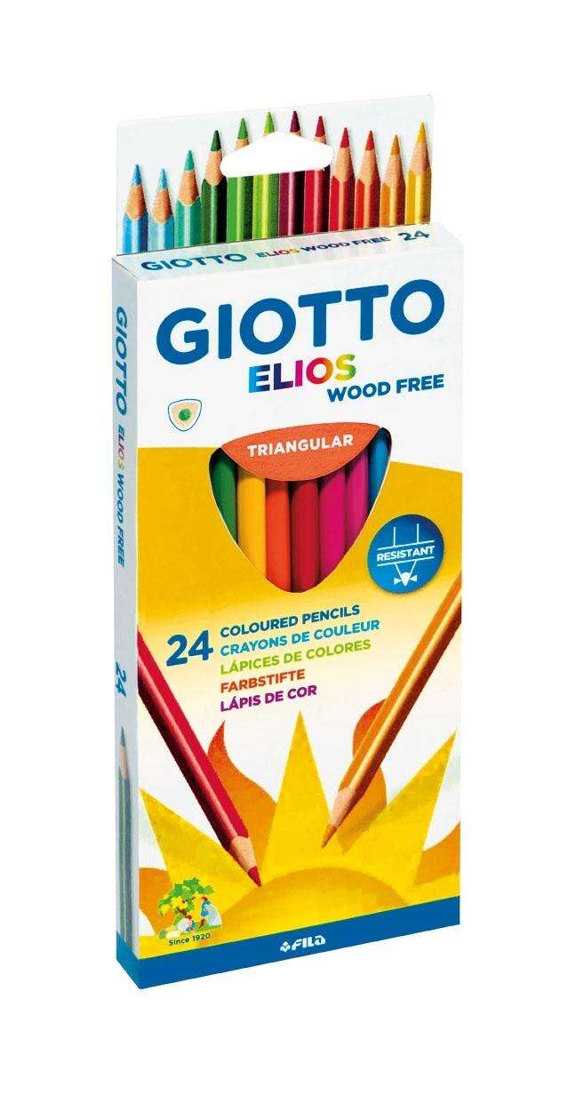 giotto elios giant wood free pack de 24 lapices triangulares de colores sin madera mina 5 mm colores surtidos