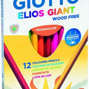 giotto elios giant wood free pack de 12 lapices triangulares de colores sin madera mina 5 mm colores surtidos