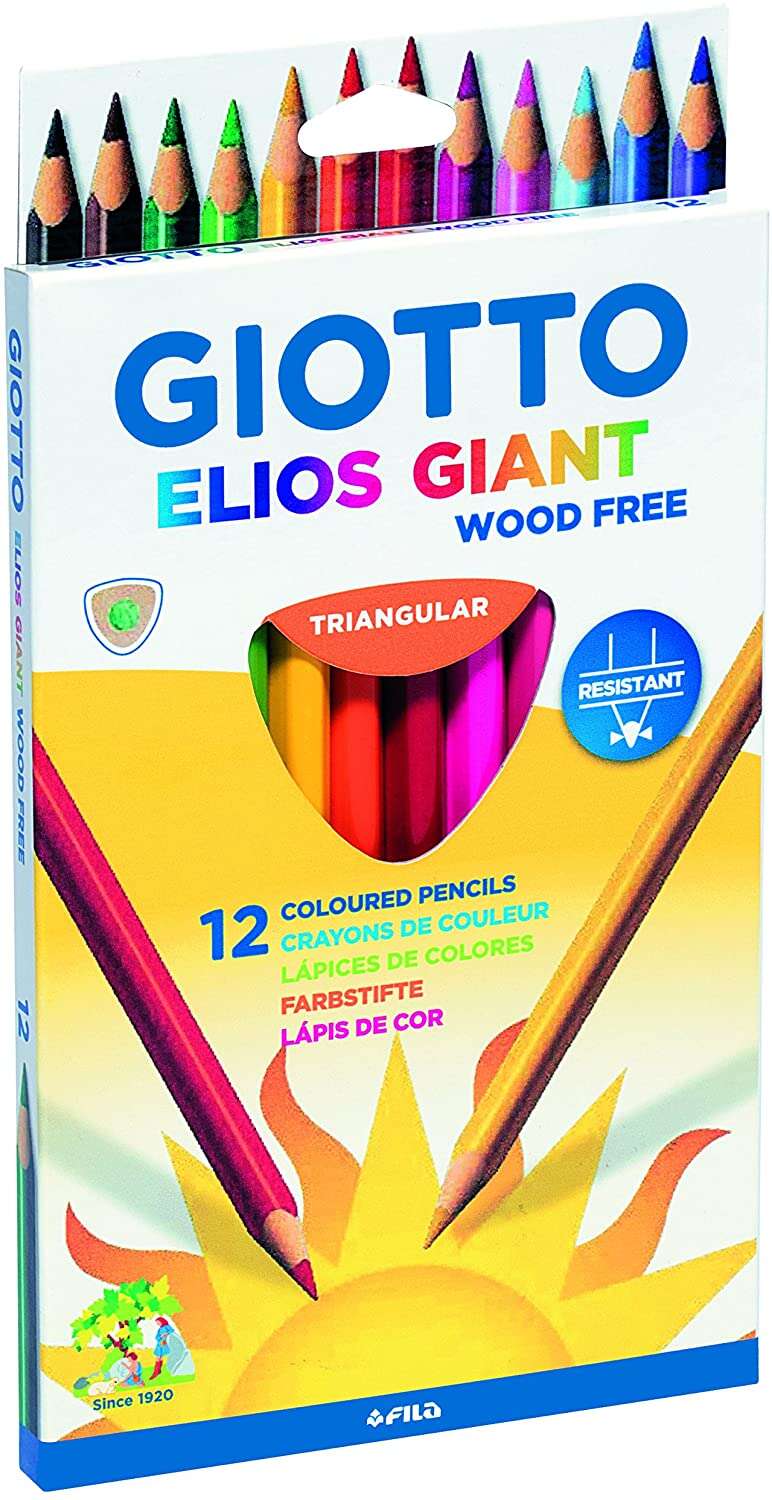 giotto elios giant wood free pack de 12 lapices triangulares de colores sin madera mina 5 mm colores surtidos