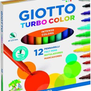 giotto turbo color pack de 12 rotuladores punta fina 2.8 mm. tinta al agua lavable colores surtidos