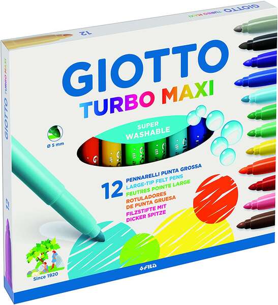 giotto turbo maxi pack de 12 rotuladores punta gruesa 5mm tinta al agua lavable colores surtidos