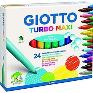 giotto turbo maxi pack de 24 rotuladores punta gruesa 5mm tinta al agua lavable colores surtidos