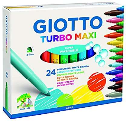 giotto turbo maxi pack de 24 rotuladores punta gruesa 5mm tinta al agua lavable colores surtidos