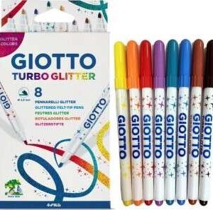 giotto turbo glitter pack de 8 rotuladores punta fina 2.8mm tinta al agua lavable colores surtidos