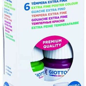 giotto tempera pack de 6 botes de 25 ml. + pincel base agua excelente cobertura colores surtidos