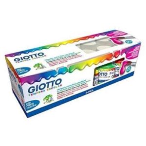 giotto tempera pack de 12 botes de 25 ml. + pincel base agua excelente cobertura colores surtidos