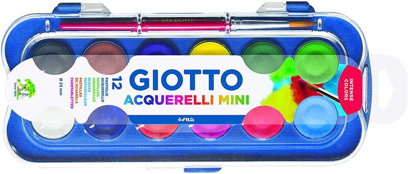 giotto pack de 12 acuarelas mini 23mm. colores luminosos evita la dispersion del agua