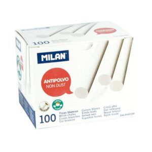 milan pack de 100 tizas redondas antipolvo no contienen caseina ni yeso color blanco
