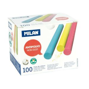 milan pack de 100 tizas redondas antipolvo no contienen caseina ni yeso colores surtidos