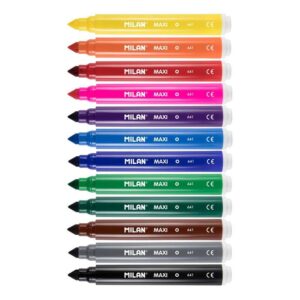 milan pack de 12 rotuladores maxi punta conica 7.5mm tinta al agua lavable colores surtidos