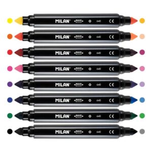 milan pack de 8 rotuladores maxi bicolor doble punta punta conica 7.5mm tinta al agua lavable colores surtidos