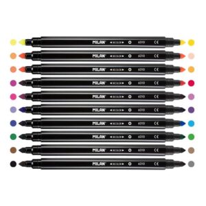 milan pack de 10 rotuladores bicolor doble punta punta conica 5mm tinta al agua lavable colores surtidos