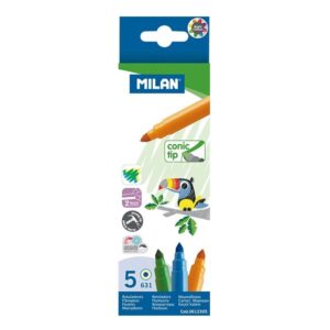 milan pack de 5 rotuladores punta conica 5mm tinta al agua lavable colores surtidos